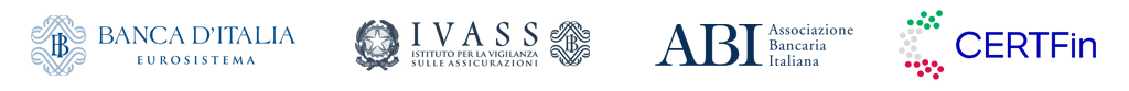 Loghi Banca d'Italia Eurosistema, IVASS Istituto per la Vigilanza sulle Assicurazioni, ABI Associazione Bancaria Italiana e CERTfin.
