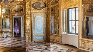 Ritaglio della copertina del'Annual Report Integrato 2022 raffigurante Gallerie d’Italia Torino - Sala Turinetti - Interno della nuova sede museale.